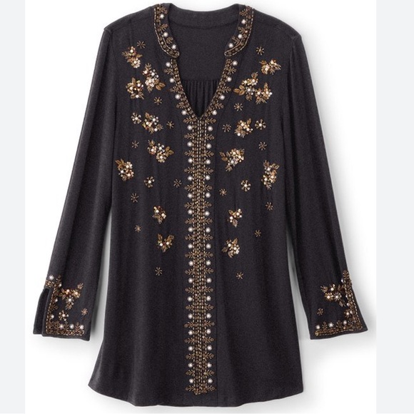 Soft Surroundings Fiesta Tunic Black Floral Embroidered Size 1X - Picture 4 of 10